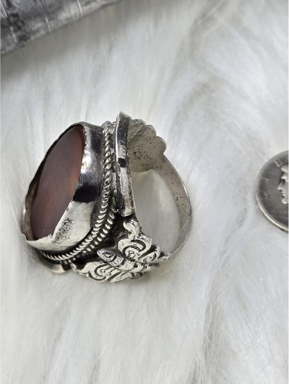 Sterling Silver Carnelian Agate Tribal Butterfly Ring Sz 10